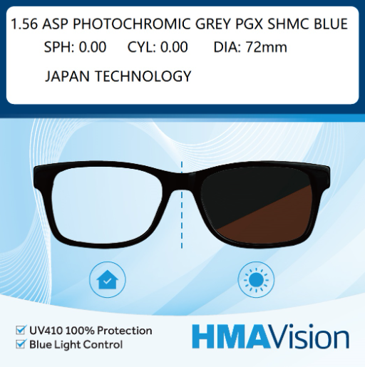 TRÒNG KÍNH ĐỔI MÀU 1.56 ASP PHOTOCHROMIC GRAY PGX SHMC BLUE